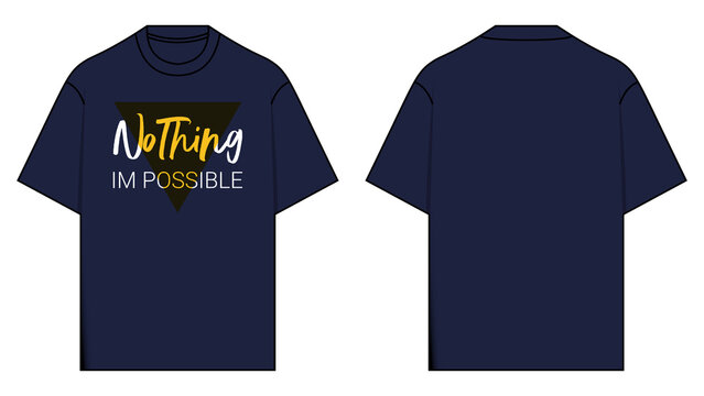 Handcrafted navy T shirt mockup front and back nothing im possible motivational quote isolated transparent PNG