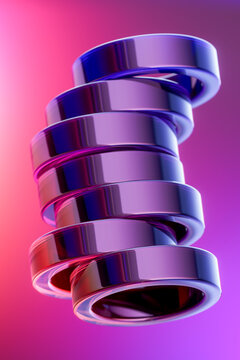 Vertical 3D tower of stacked chrome rings representing layered digital infrastructure