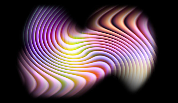 Luminous pastel wave sculpture with flowing pink ribbons against deep black background