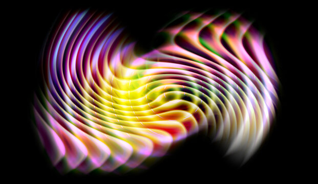 Iridescent light trails creating rhythmic wave interference on a dark backdrop