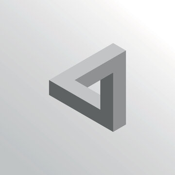 Monochrome Penrose triangle optical illusion with impossible geometric construction