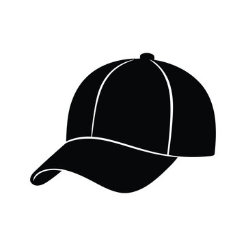 Black and white vector silhouette of a baseball cap with a curved brim