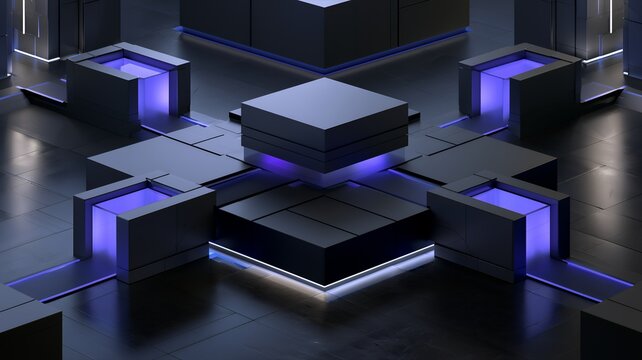 Digital Infrastructure Platform With Symmetrical Modular Technology Blocks And Central Computing Hub In A Dark Enterprise Environment, Representing Network Architecture, IT Systems