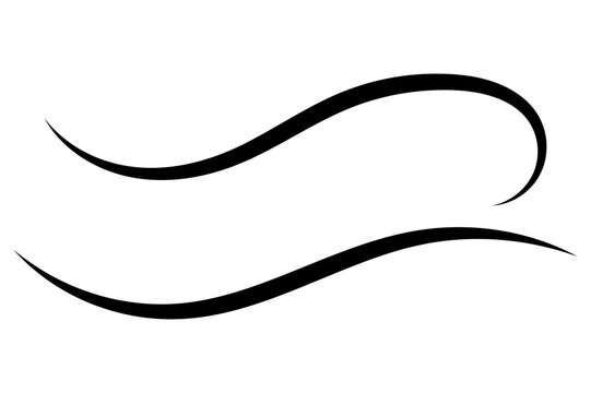 Twin parallel swoosh curves black swirl flourish Abstract flowing wind curl and wave element for simple calligraphic decoration outline vector design on white background