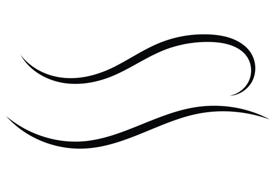 Twin parallel swoosh curves black swirl flourish Abstract flowing wind curl and wave element for simple calligraphic decoration outline vector design on white background