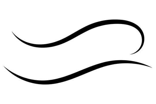 Twin parallel swoosh curves black swirl flourish Abstract flowing wind curl and wave element for simple calligraphic decoration outline vector design on white background