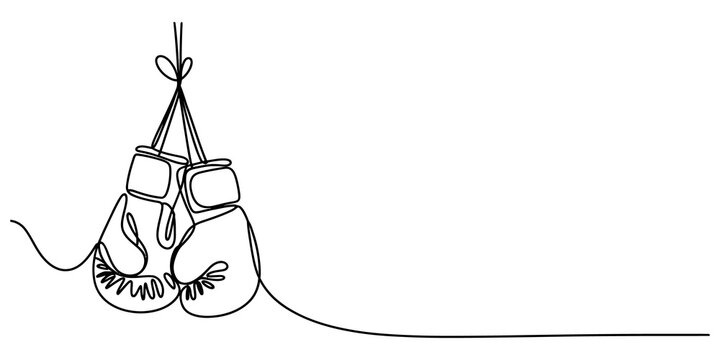 A single continuous line drawing of a pair of hanging boxing gloves isolated on a white background for sports design isolated on transparent background