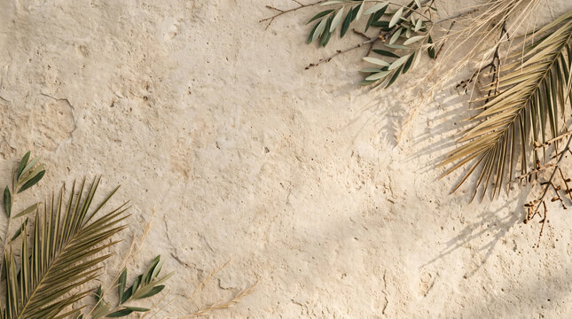 Botanical branches framing a textured stone surface for biblical themes.