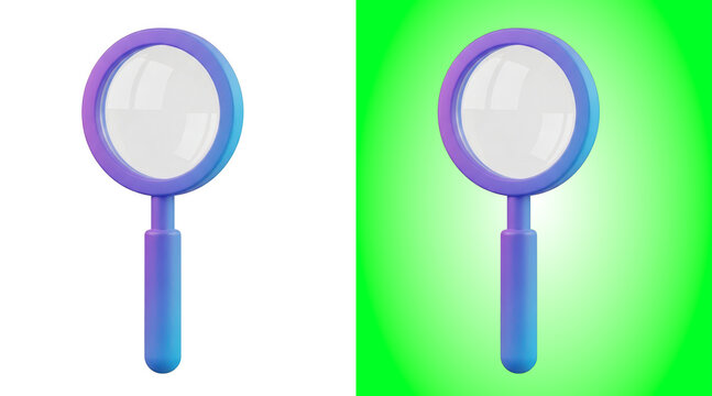 3D rendered purple magnifying glass icon isolated on a transparent background, for searching