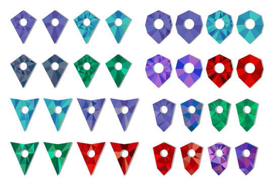 Low Poly Colorful Map Pin Shapes Collection in Geometric Faceted Style