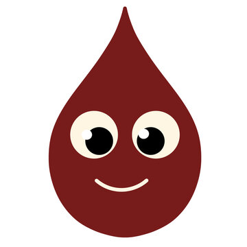 Cute smiling red drop character. Funny cartoon blood droplet mascot illustration. Kawaii liquid chocolate, coffee, sauce, or wine drip digital art