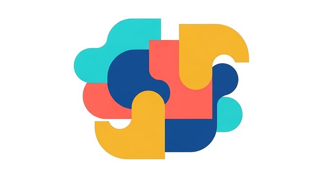 Abstract geometric puzzle shapes interlocking colorful pieces symbolizing strategy and creative problem solving concepts