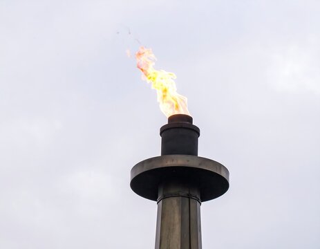 Industrial Chimney Emitting Fire and Smoke into the Cloudy Sky