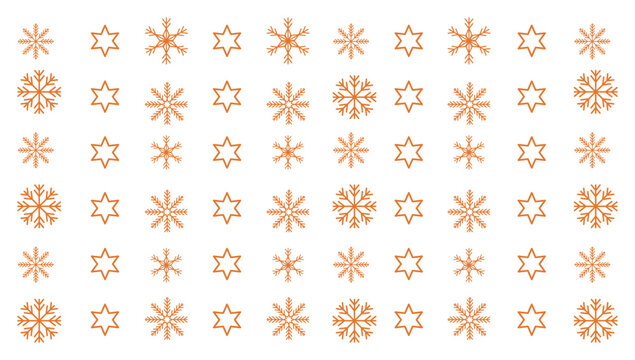 Orange snowflakes and stars vector pattern transparent christmas winter background design