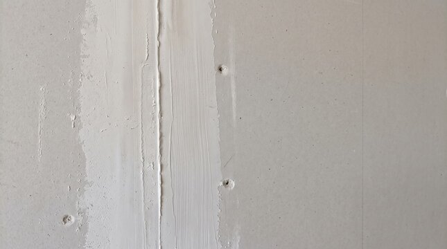 Applying drywall compound to seams on unfinished wall surface with nails visible. Seam treatment includes smooth finishing for drywall installation. Concept of home renovation and construction work.