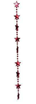 Red Christmas star garland with shiny beads hanging on  transparent background