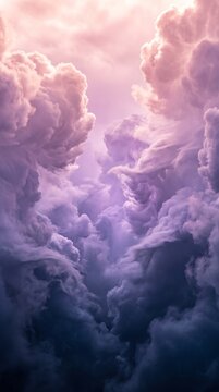 Dramatic swirling clouds in vibrant sunset sky with ethereal purple and pink hues