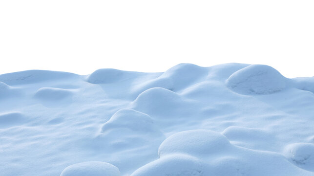 A large beautiful snowdrift isolated on white background. Winter  landscape.  New Year Snow background. A big snow drift cut out.
