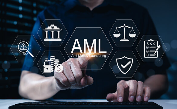 AML Anti-Money Laundering Financial Compliance Concept. financial regulations, banking transparency, risk assessment, and fraud. crime prevention, regulatory compliance, and money laundering detection