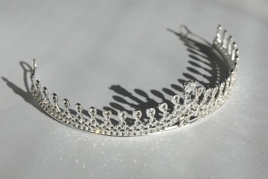 Bridal hair accessory. Beautiful tiara on light background, closeup