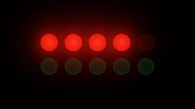 Racing start lights going red one by one then green on black