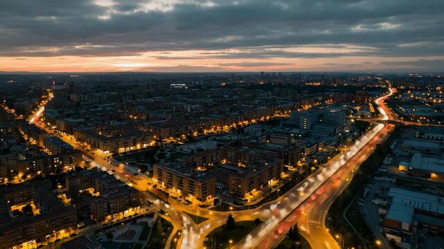 aerial view of alcorcon spain city timelapse from sunset to night video
