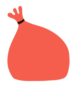 Cute red Santa Claus bag, sack with gifts, tied with string Christmas illustration isolated. Playful cartoon element for kids holiday design, card, banner, packaging. Hand drawn vector clip art