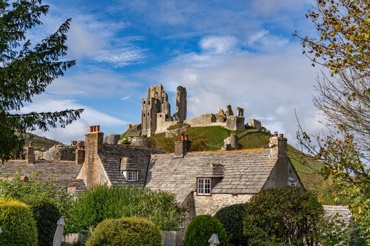 Steam trains at Corfe Castle Dorset england Uk