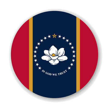 Mississippi state circle flag. Part of The United States of America. Clean design for print, web, or educational use. Vector illustration with dropped shadow on white background.