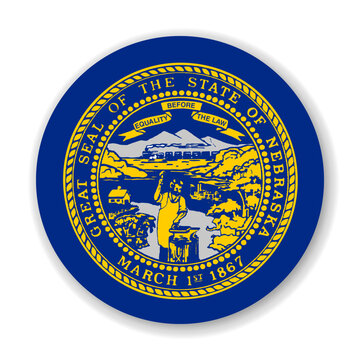 Nebraska state circle flag. Part of The United States of America. Clean design for print, web, or educational use. Vector illustration with dropped shadow on white background.