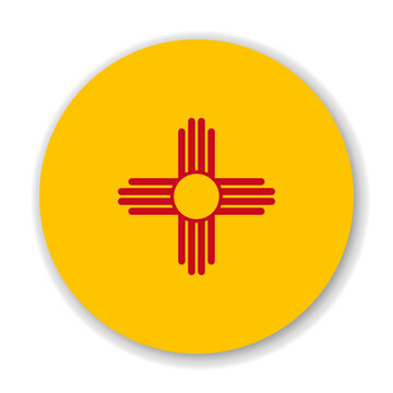 New Mexico state circle flag. Part of The United States of America. Clean design for print, web, or educational use. Vector illustration with dropped shadow on white background.