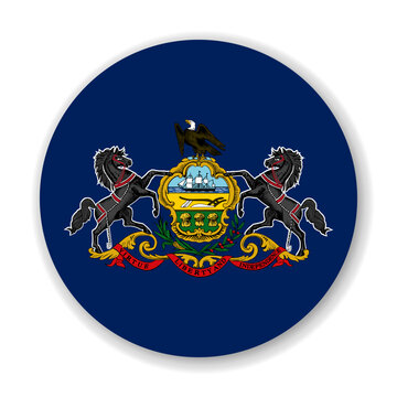 Pennsylvania state circle flag. Part of The United States of America. Clean design for print, web, or educational use. Vector illustration with dropped shadow on white background.