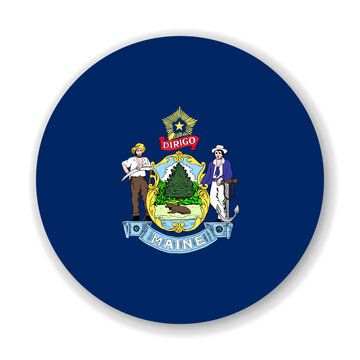 Maine state circle flag. Part of The United States of America. Clean design for print, web, or educational use. Vector illustration with dropped shadow on white background.