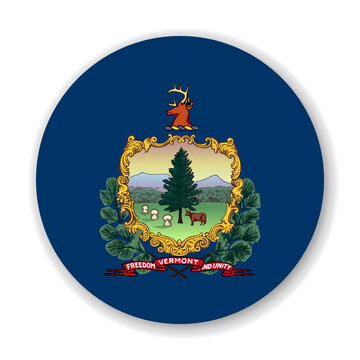 Vermont state circle flag. Part of The United States of America. Clean design for print, web, or educational use. Vector illustration with dropped shadow on white background.