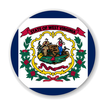 West Virginia state circle flag. Part of The United States of America. Clean design for print, web, or educational use. Vector illustration with dropped shadow on white background.