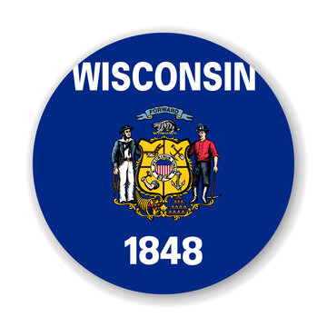 Wisconsin state circle flag. Part of The United States of America. Clean design for print, web, or educational use. Vector illustration with dropped shadow on white background.