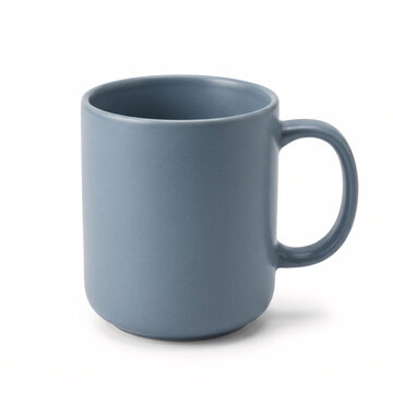 Minimalist Dusty Blue Ceramic Coffee Mug with a Rounded Handle and Smooth Matte Finish Isolated on a White Background, Modern Kitchenware Product Photography