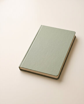 Sage Green Hardcover Notebook with Blank Matte Cover and Rounded Corners on a Warm Beige Surface, Minimalist Stationery and Office Organization Product Photography