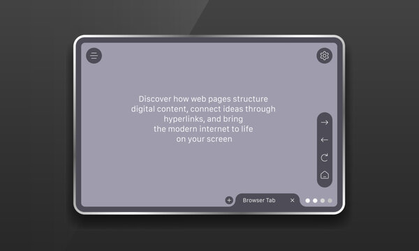 Foldable smartphone web browser app UI mockup with browser tab and navigation dock