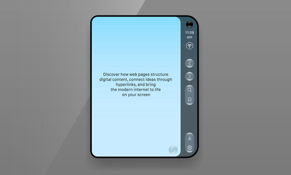 Web browser app UI mockup with vertical sidebar navigation bar and camera punch hole