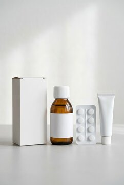 Medical Products Packaging and Presentation on White Background.