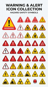 Safety Hazard Symbols Collection Warning Alert Caution Icons for Danger and Risk Signage
