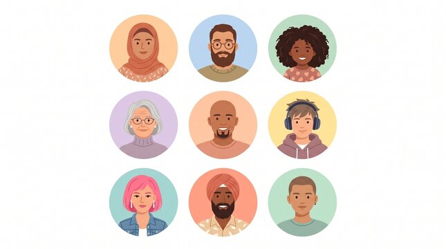 Diverse group of people avatars in flat style