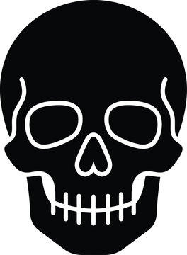 Black human skull icon isolated on transparent background for halloween graphic design