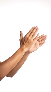 Person hands clapping on white background