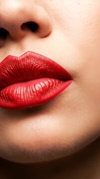 Close up of woman face with red lipstick