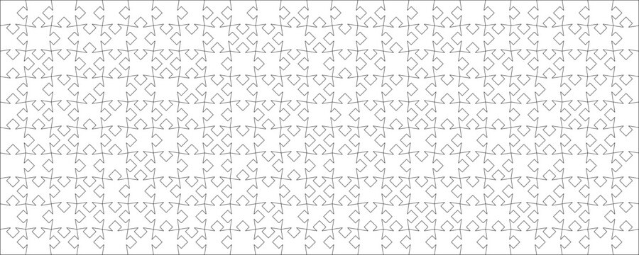 Detailed various shapes puzzle grid outline overlay. Jigsaw puzzle blank template. 25x10 shapes, 250 pieces. Separate matching puzzle elements. Vector png