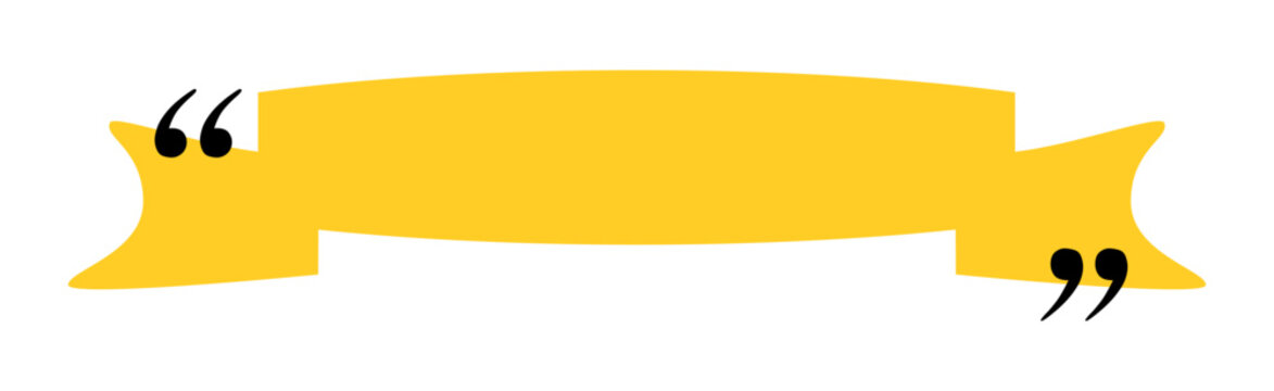 Quote box title isolated. Yellow ribbon speech quotation mark frame. Text talk info message box border. Dialog mark speech quotes icon. Vector png illustration