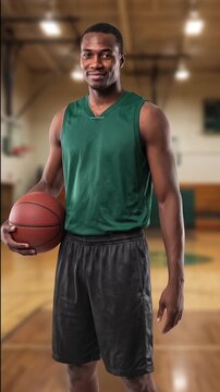 Confident male basketball player holding ball on court