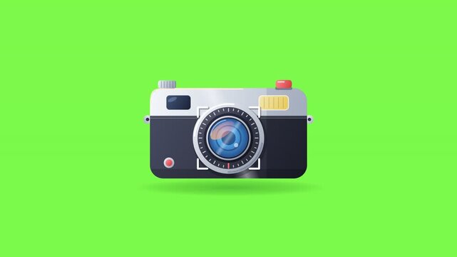 Modern digital camera vector illustration on a green background for photography concepts.